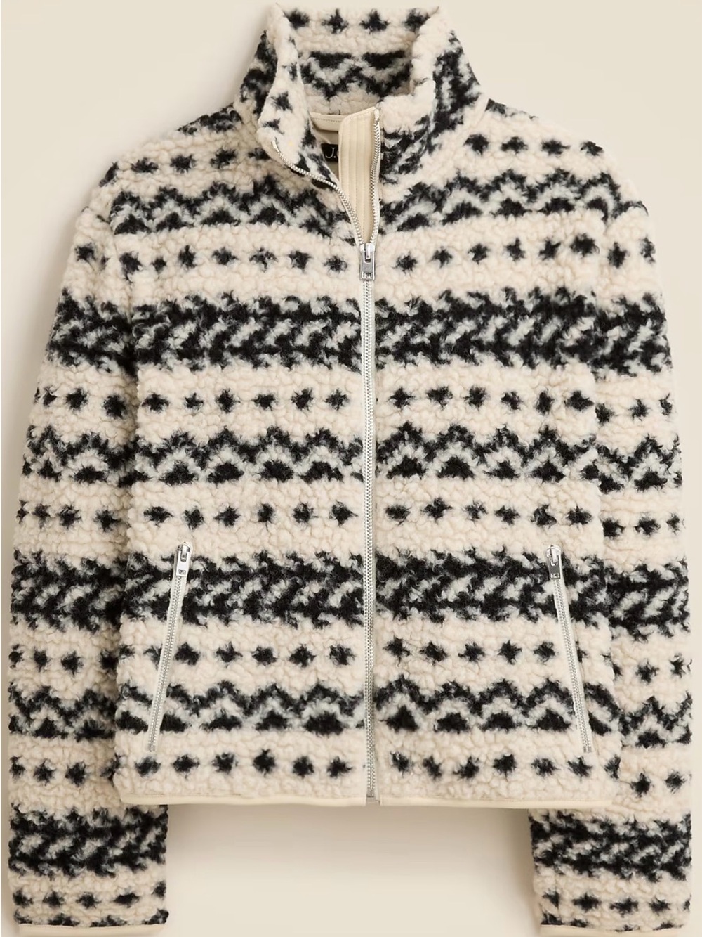 J.Crew Sherpa Fleece Zip Up Jacket Vintage Fair Isle Jacquard Wool XXS